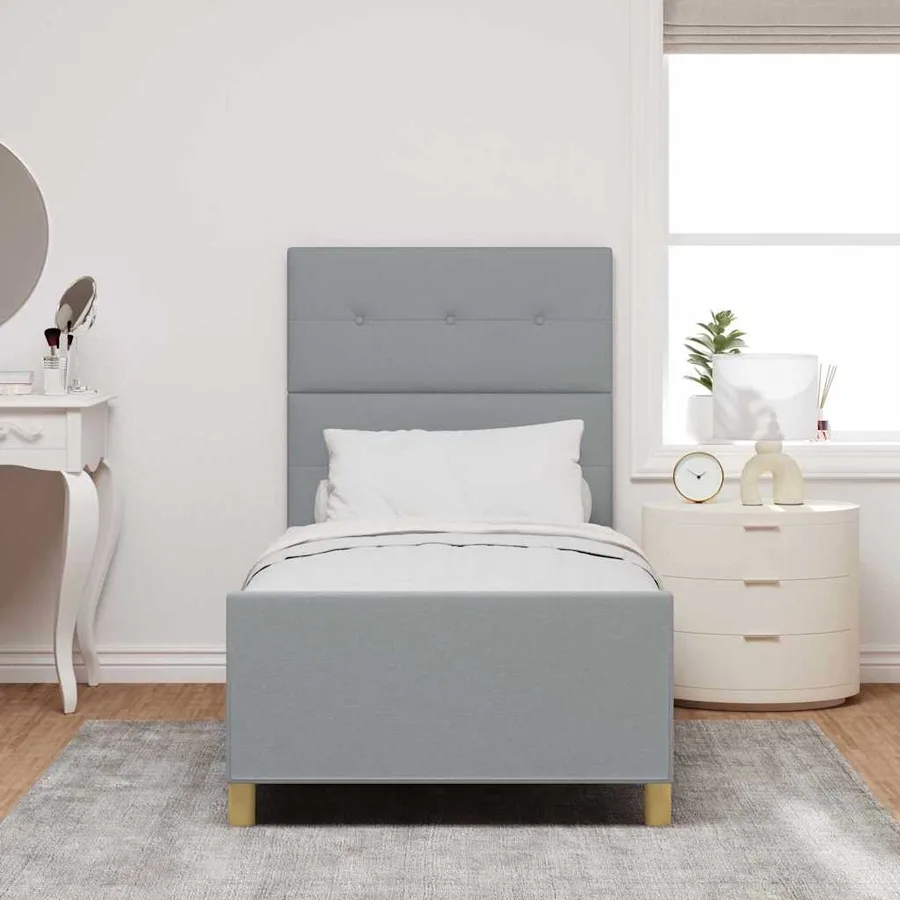 Cadre de lit avec tête de lit Gris clair 90 x 190 cm tissu - 3