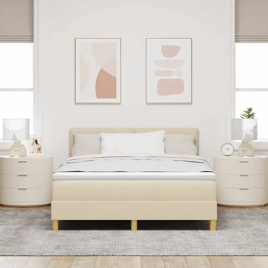 Lit à ressorts avec coussin Crème 160 x 200 cm tissu - 3