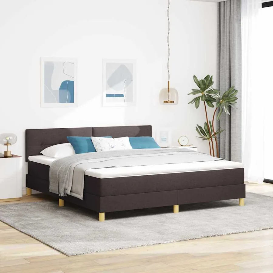 Lit à ressorts avec coussin Marron foncé 180 x 200 cm tissu