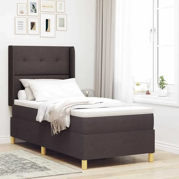 Lit à ressorts avec bandes LED Marron 90 x 200 cm tissu