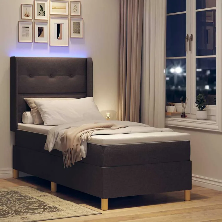 Lit à ressorts avec bandes LED Marron 90 x 200 cm tissu - 5