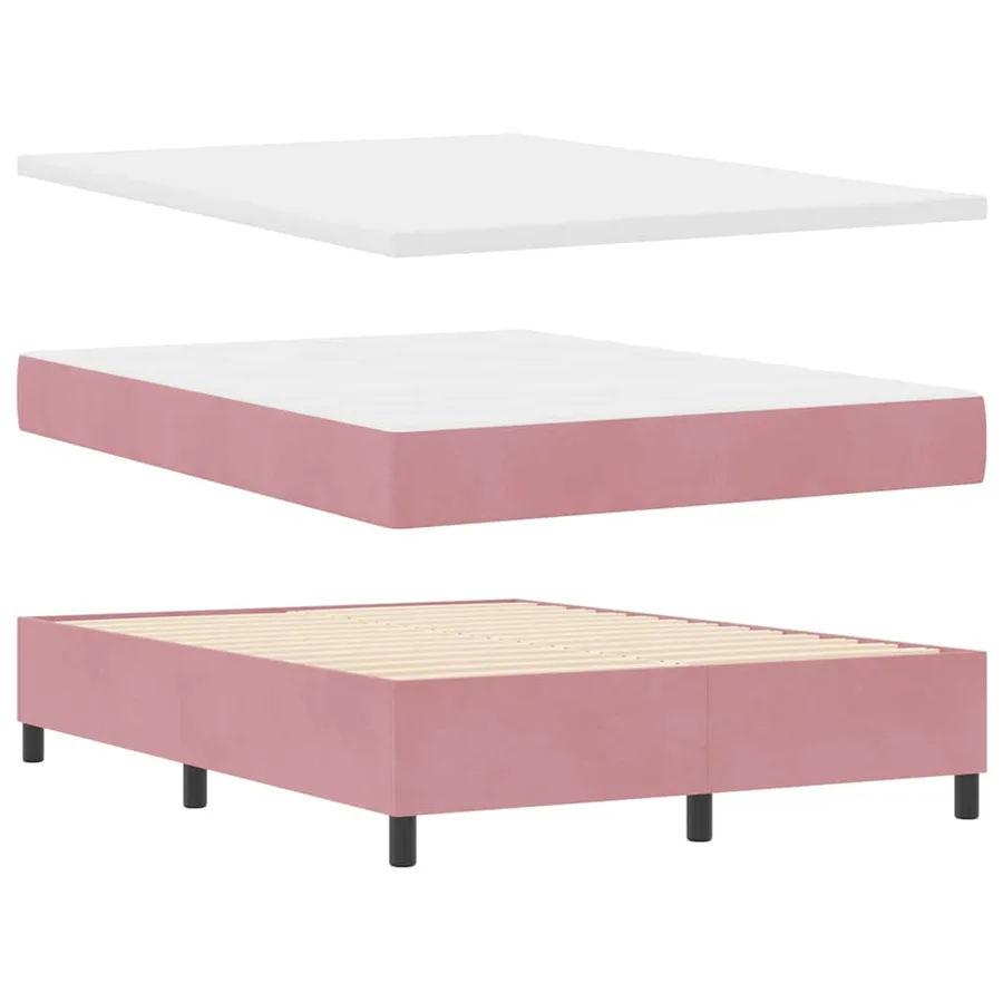 Lit à ressorts avec coussin Rose 200 x 140 cm Velours - 4