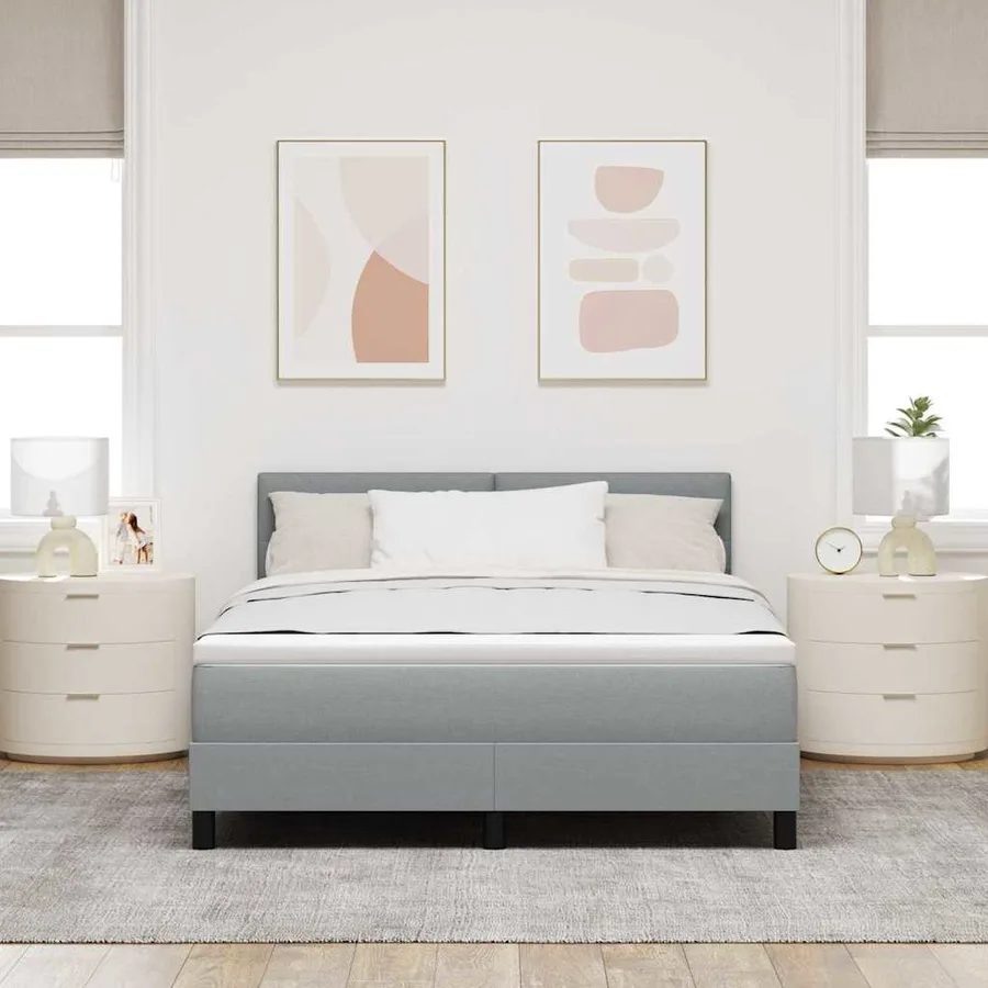 Lit à ressorts avec coussin Gris clair 160 x 200 cm tissu - 4