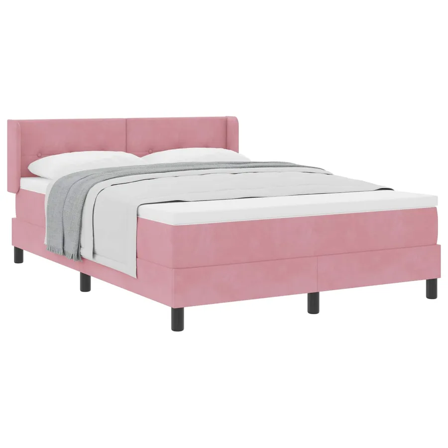 Lit à ressorts avec tête de lit Rose 200 x 140 cm Velours - 2