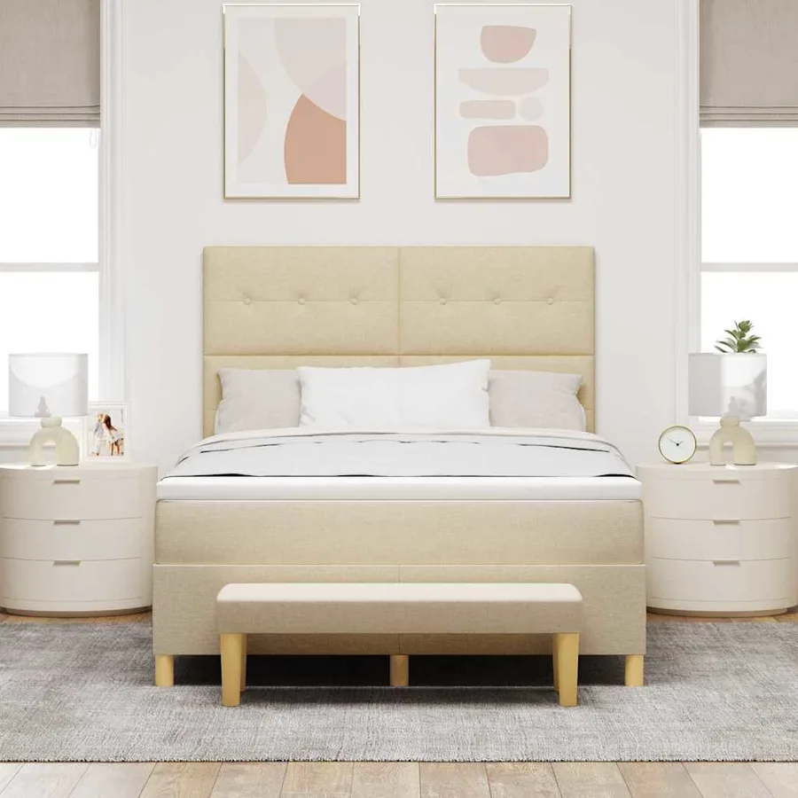 Lit à ressorts avec tête de lit Crème 200 x 160 cm tissu - 3