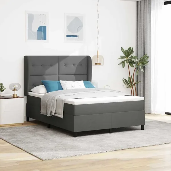 Lit à ressorts avec tête de lit Gris foncé 140 x 190 cm tissu