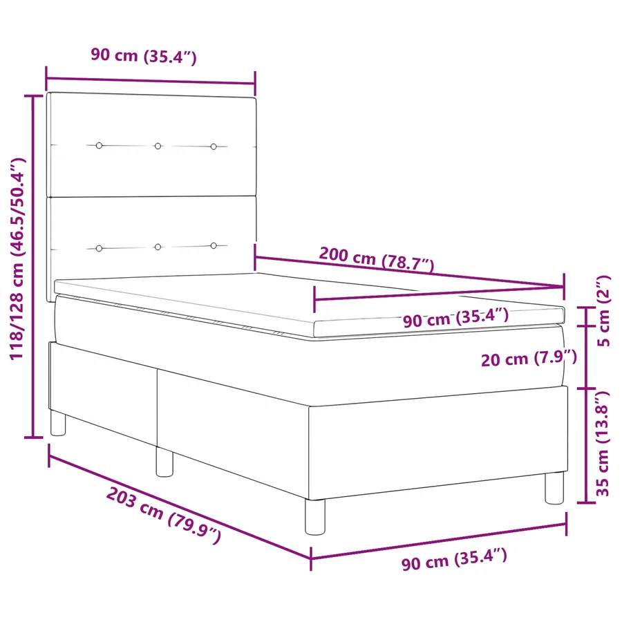 Lit à ressorts avec bandes LED Noir 90 x 200 cm tissu - 7