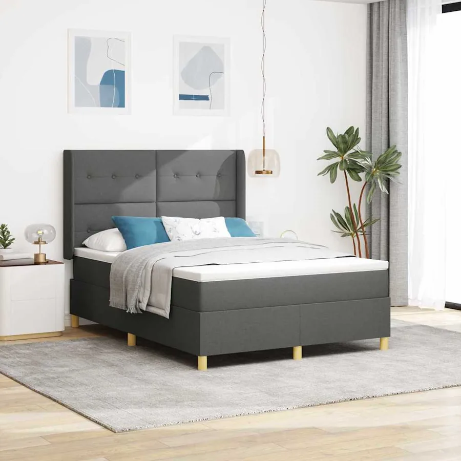 Lit à ressorts avec bandes LED Gris 140 x 200 cm tissu