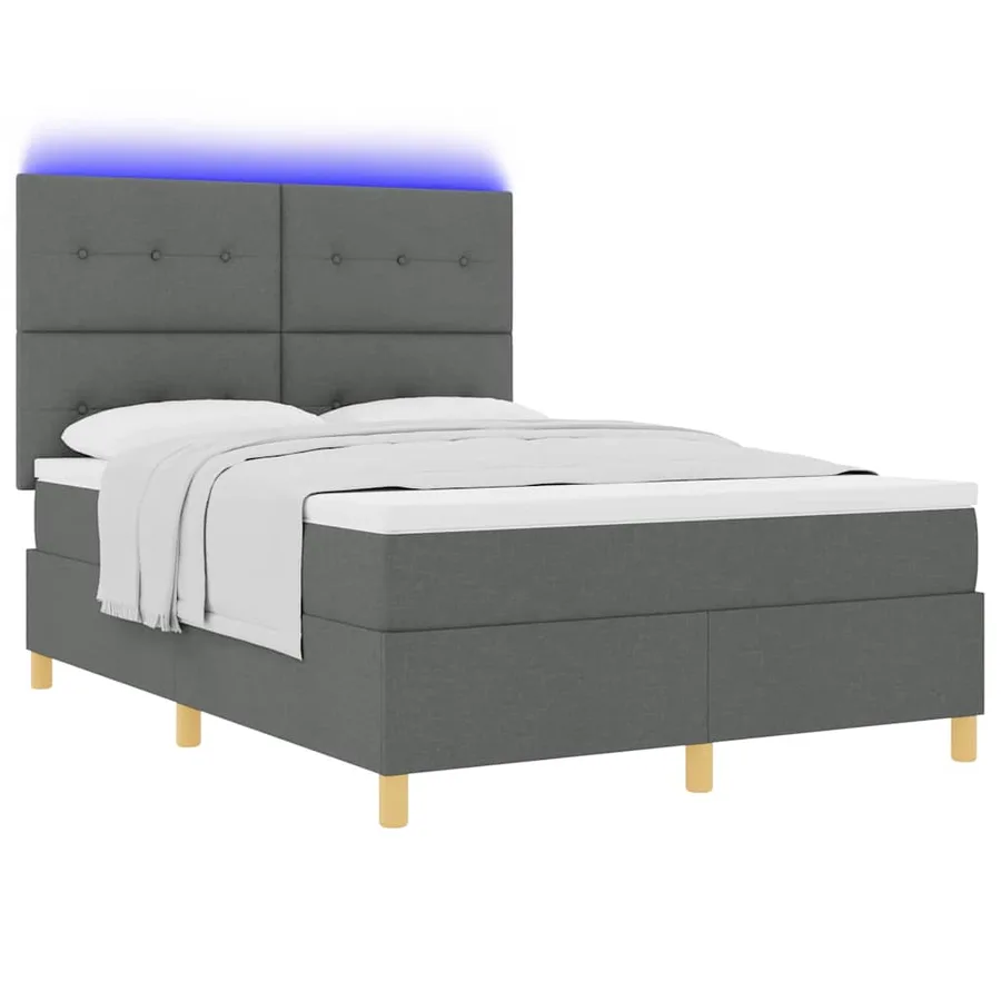 Lit à ressort LED Gris foncé 140 x 200 cm tissu - 3