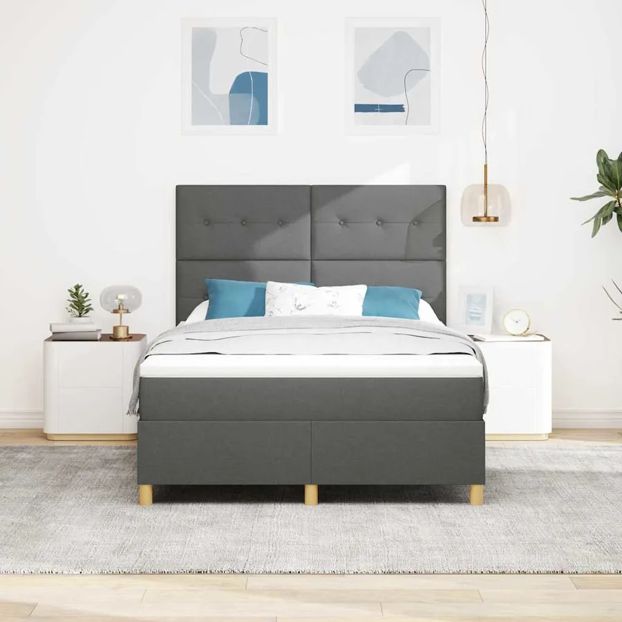 Lit à ressort LED Gris foncé 140 x 200 cm tissu - 4