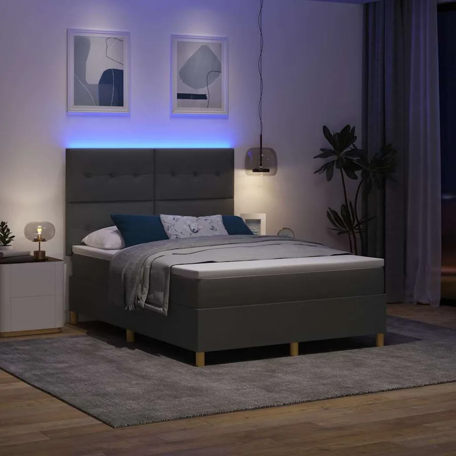 Lit à ressort LED Gris foncé 140 x 200 cm tissu - 5