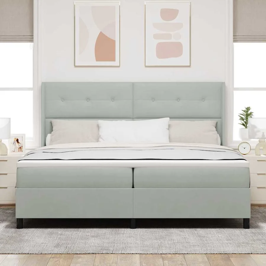 Lit à ressorts avec tête de lit Gris clair 200 x 200 cm Velours - 3