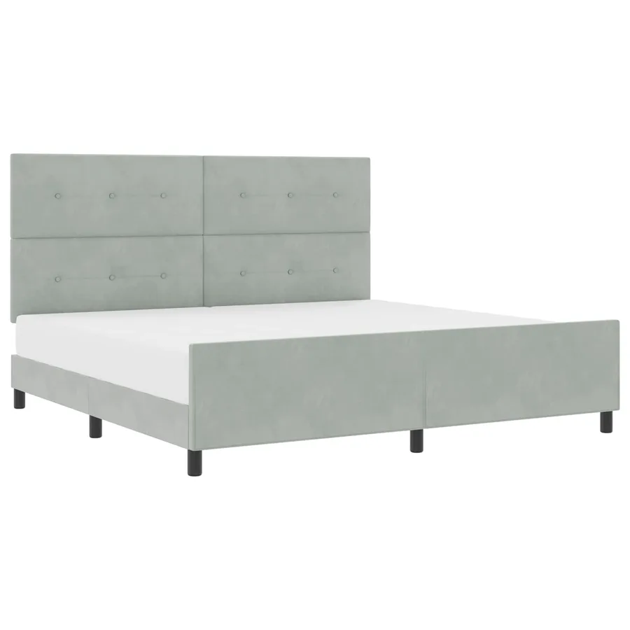 Lit à ressorts avec tête de lit Gris clair 200 x 200 cm Velours - 2