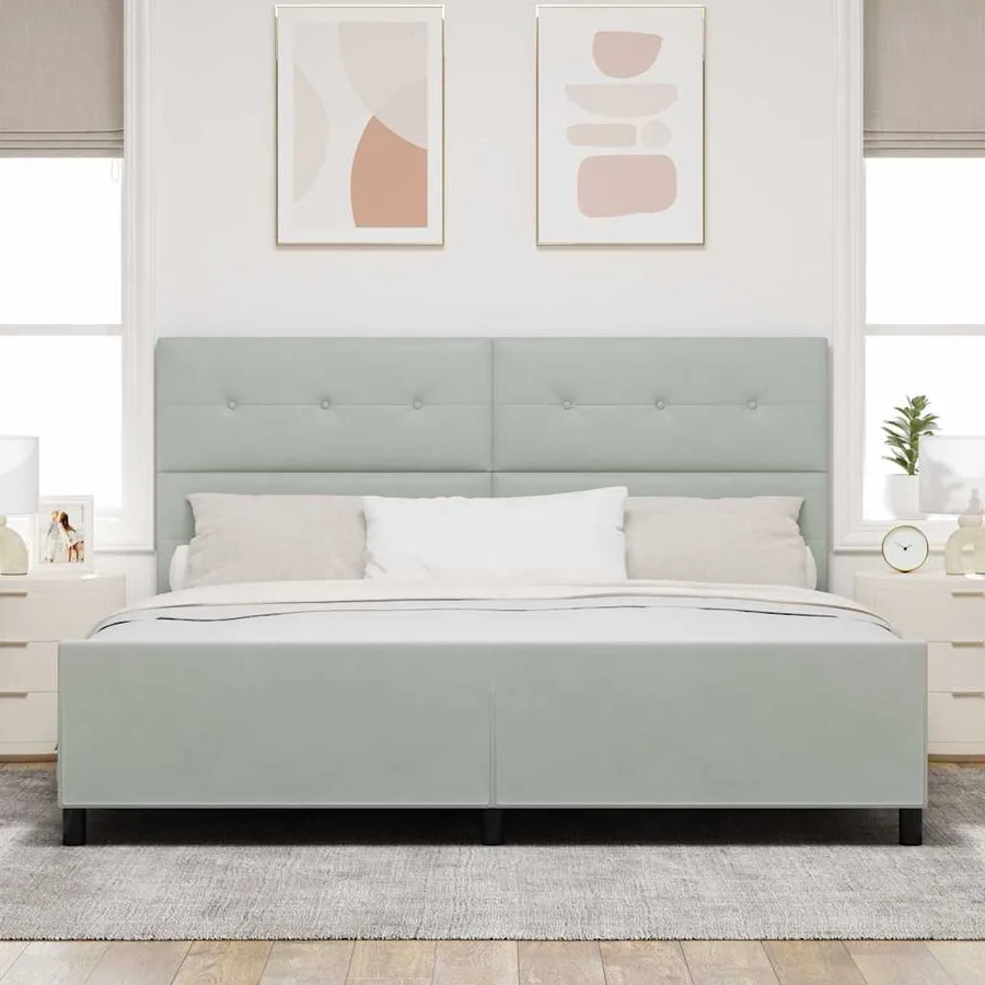 Lit à ressorts avec tête de lit Gris clair 200 x 200 cm Velours - 3