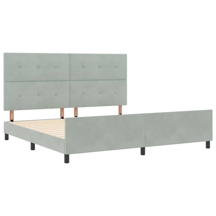Lit à ressorts avec tête de lit Gris clair 200 x 200 cm Velours - 5
