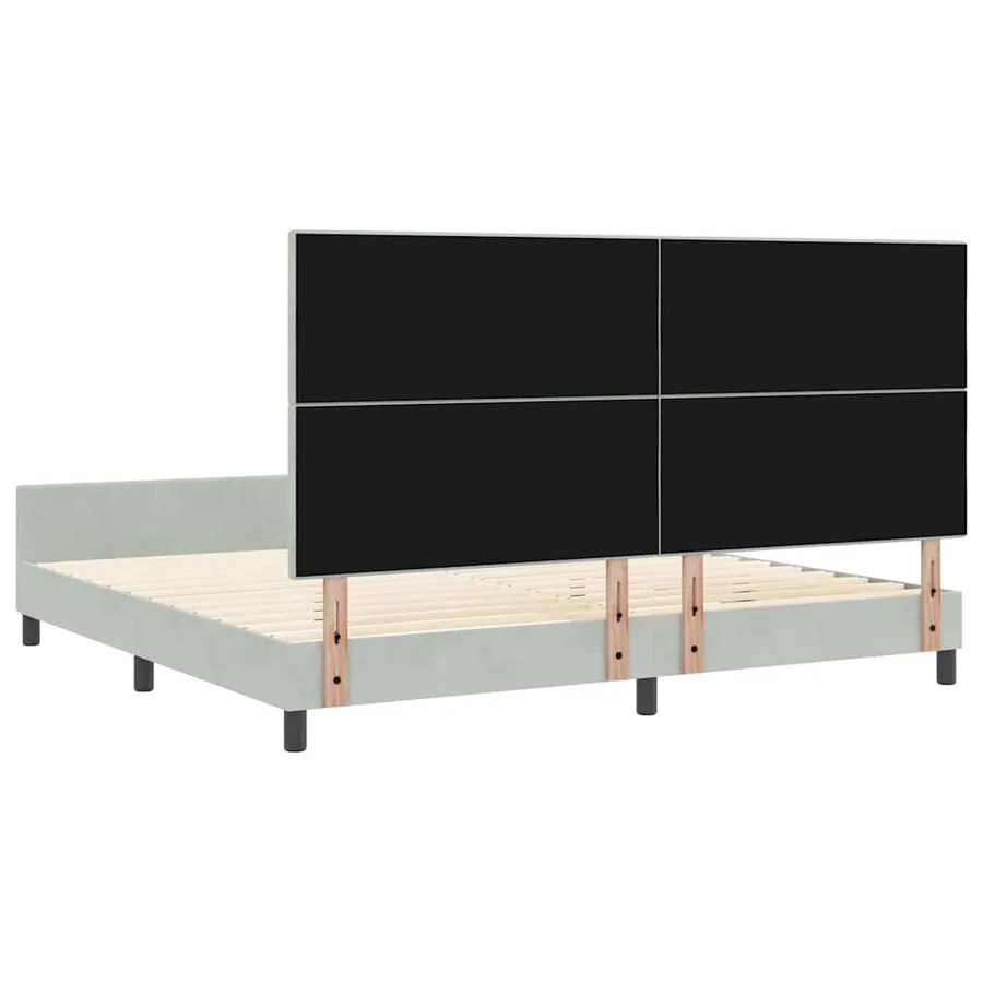 Lit à ressorts avec tête de lit Gris clair 200 x 200 cm Velours - 9