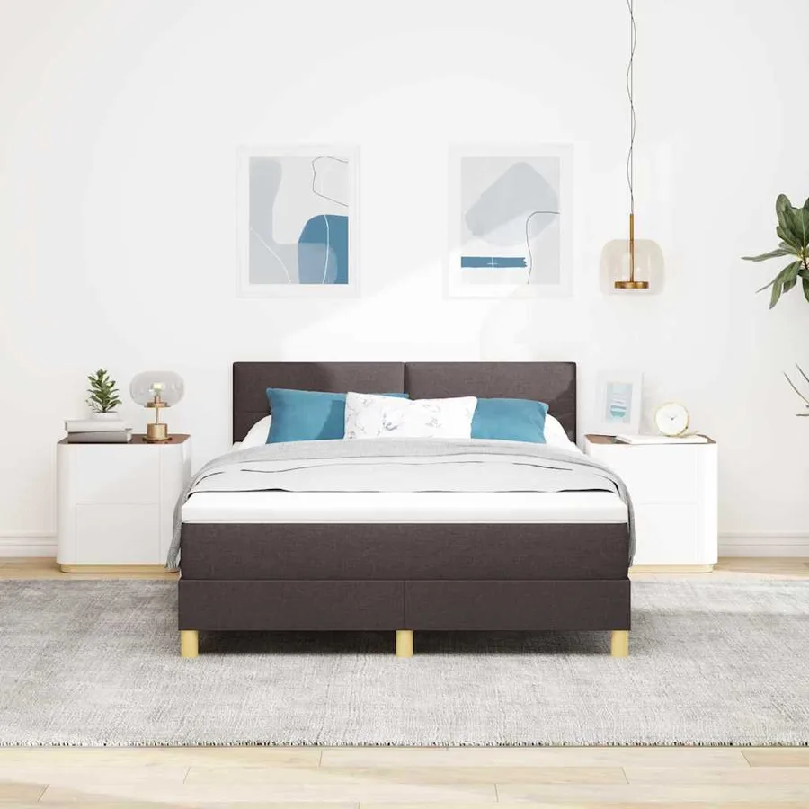 Lit à ressort LED Marron foncé 160 x 200 cm tissu - 4