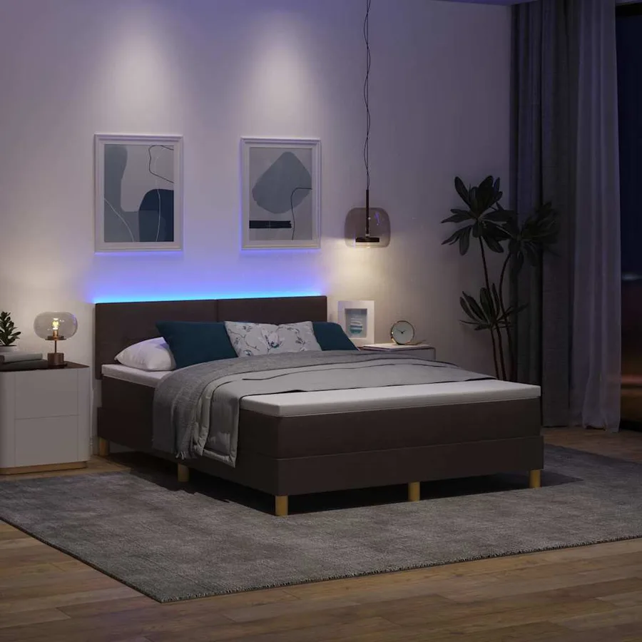 Lit à ressort LED Marron foncé 160 x 200 cm tissu - 5