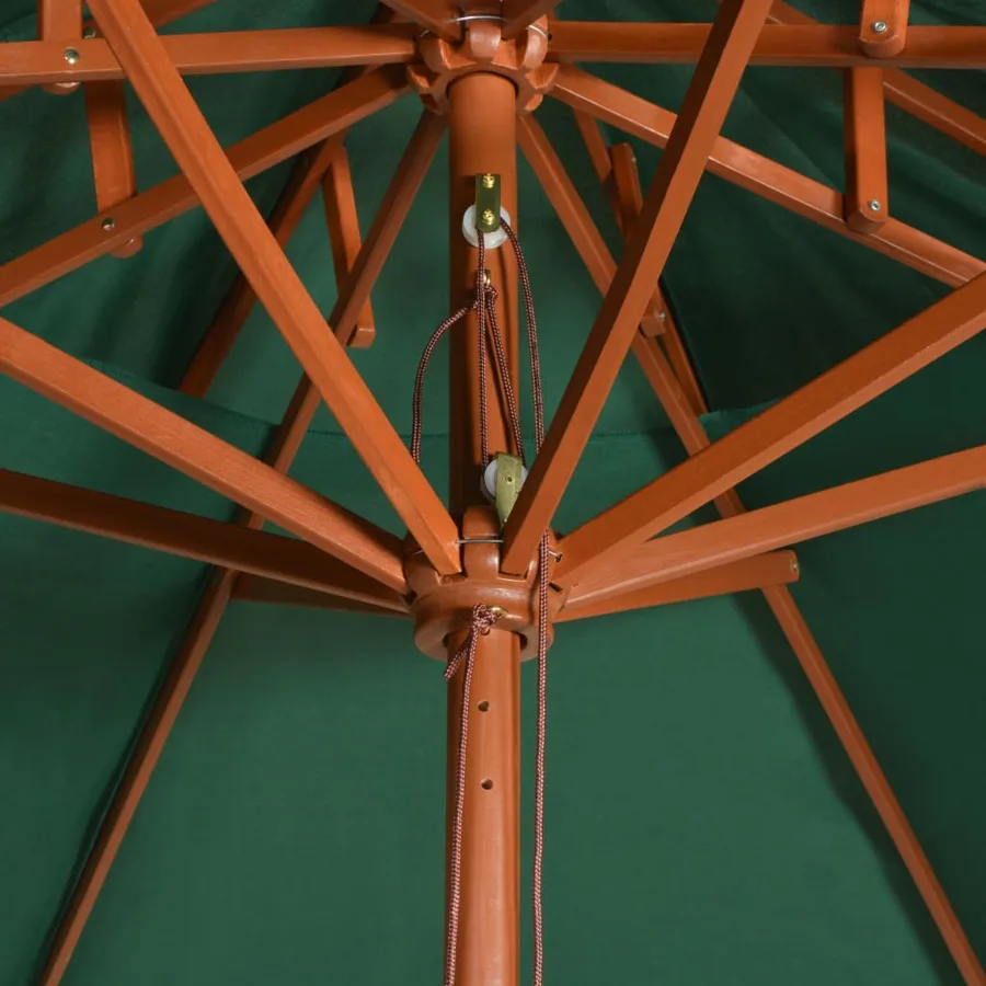 Parasol à deux étages avec poteau en bois 270 x 270 cm vert - 5