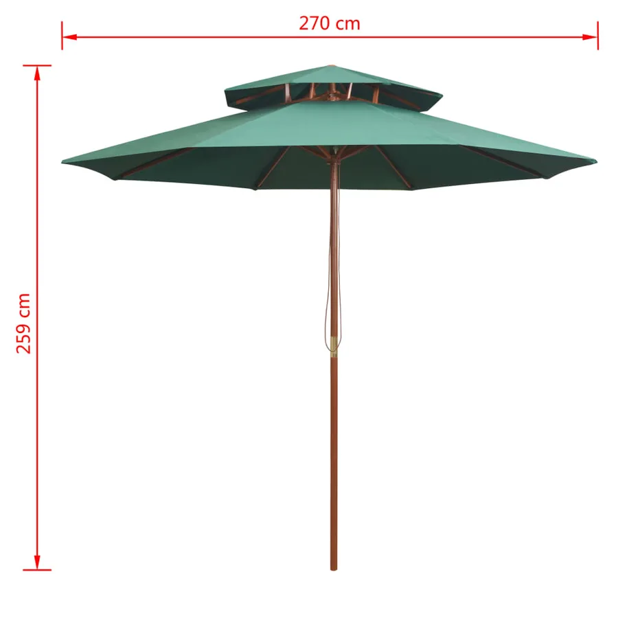 Parasol à deux étages avec poteau en bois 270 x 270 cm vert - 6