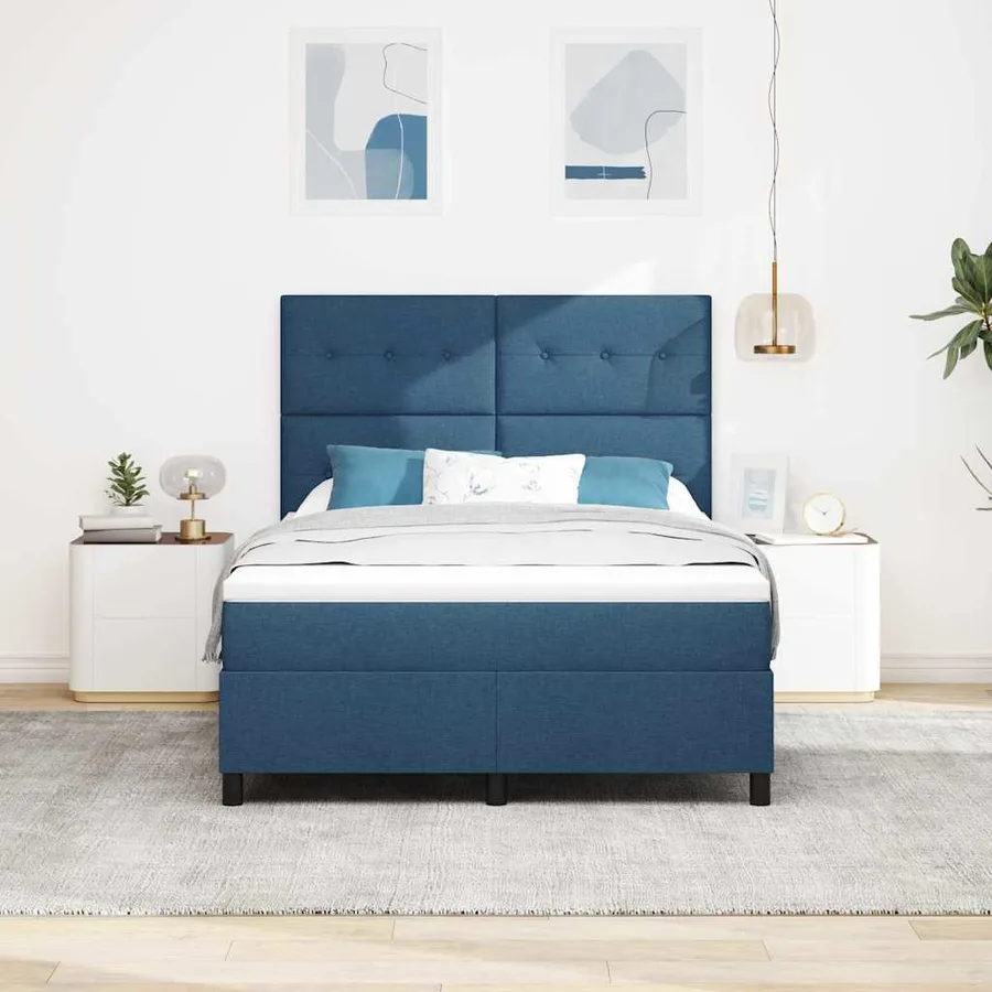Lit à ressorts avec tête de lit Bleu 140 x 190 cm tissu - 3