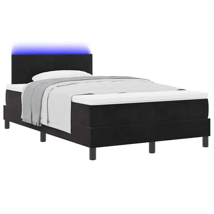 Lit à ressort LED avec coussin Noir 120 x 200 cm Velours - 3