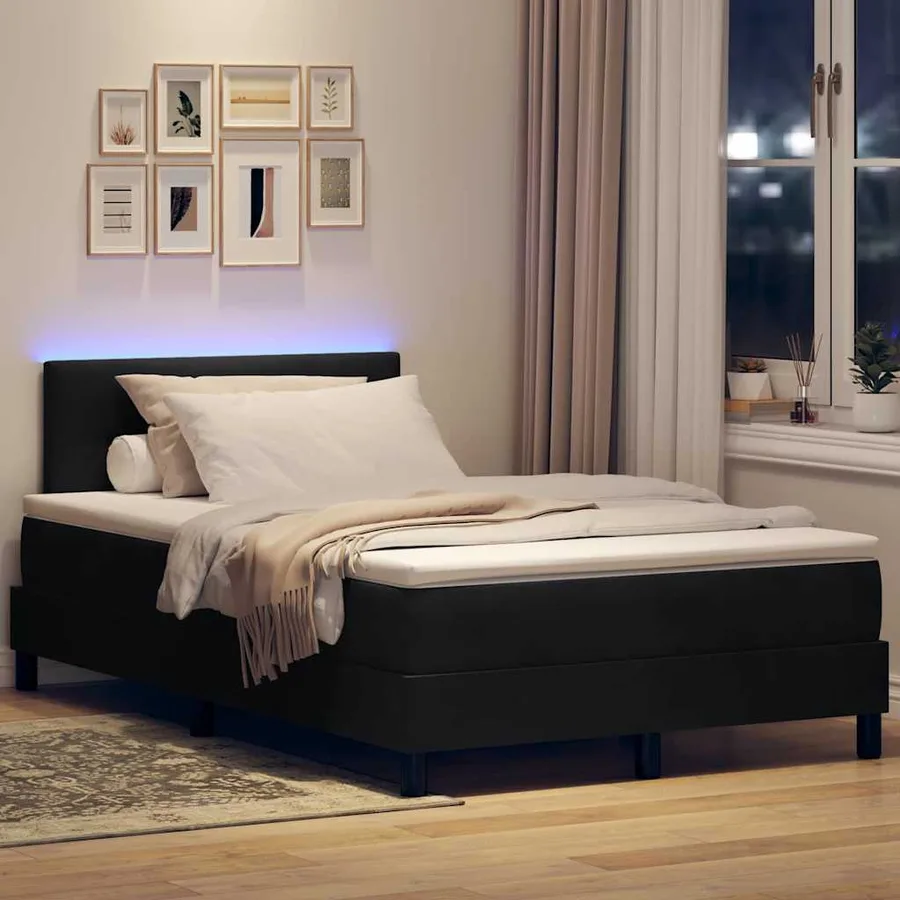 Lit à ressort LED avec coussin Noir 120 x 200 cm Velours - 5