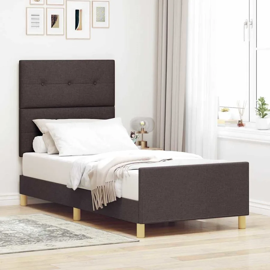 Cadre de lit avec tête de lit Marron foncé 80 x 200 cm tissu