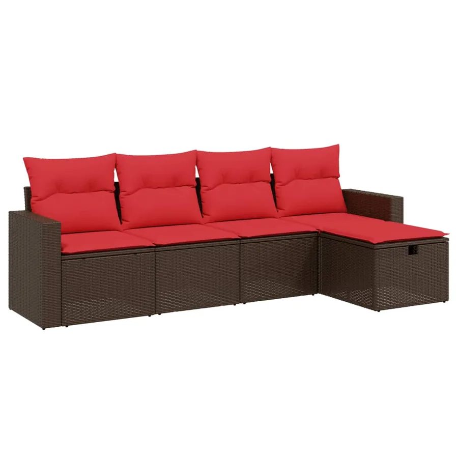 Ensemble de canapé de jardin 5 pcs avec coussins marron résine tressée - 2