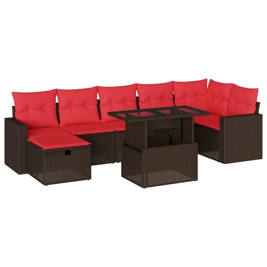 Ensemble de canapé de jardin 8 pcs avec coussins marron résine tressée - 2