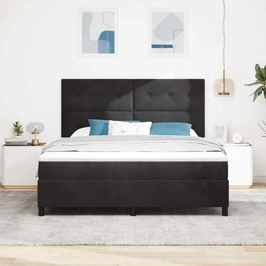Lit à ressort LED avec tête de lit Noir 180 x 200 cm Velours - 4