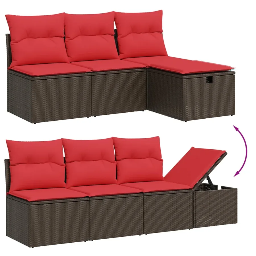 Ensemble de canapé de jardin 9 pcs avec coussins marron résine tressée - 10