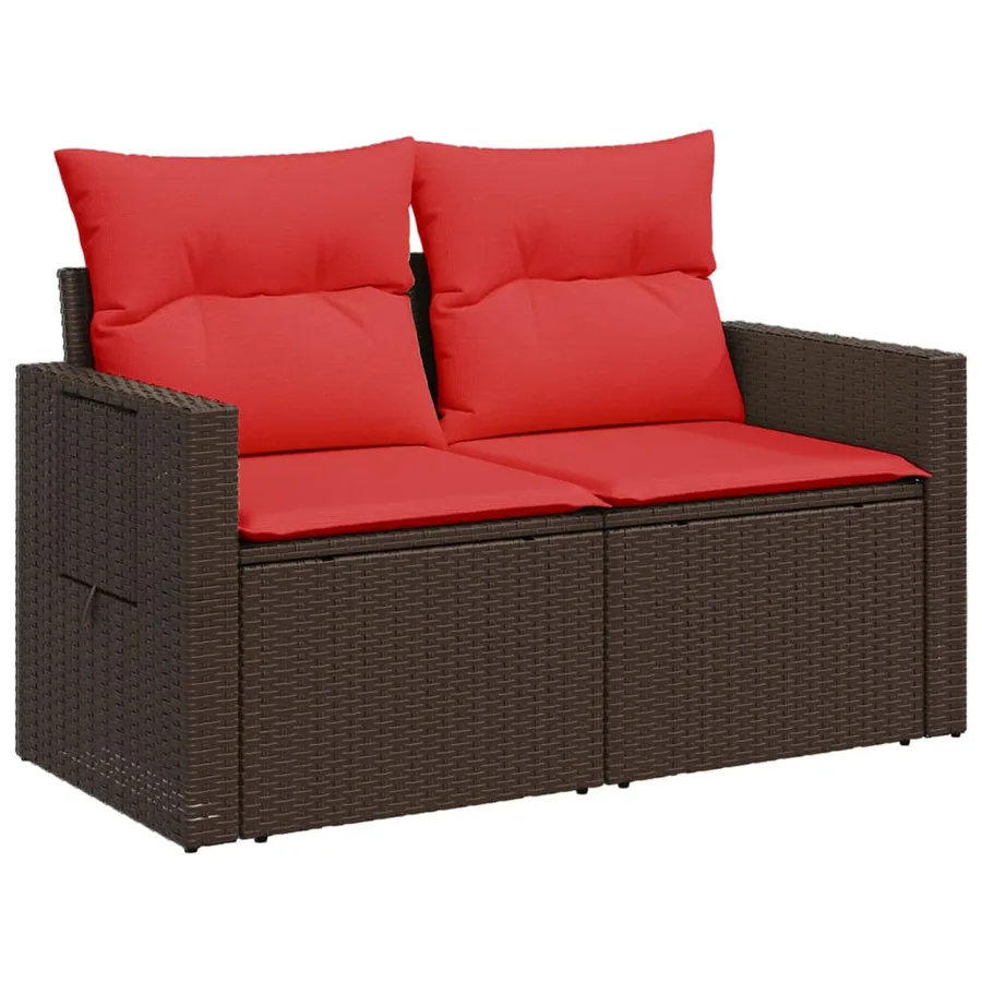 Ensemble de canapé de jardin 9 pcs avec coussins marron résine tressée - 7