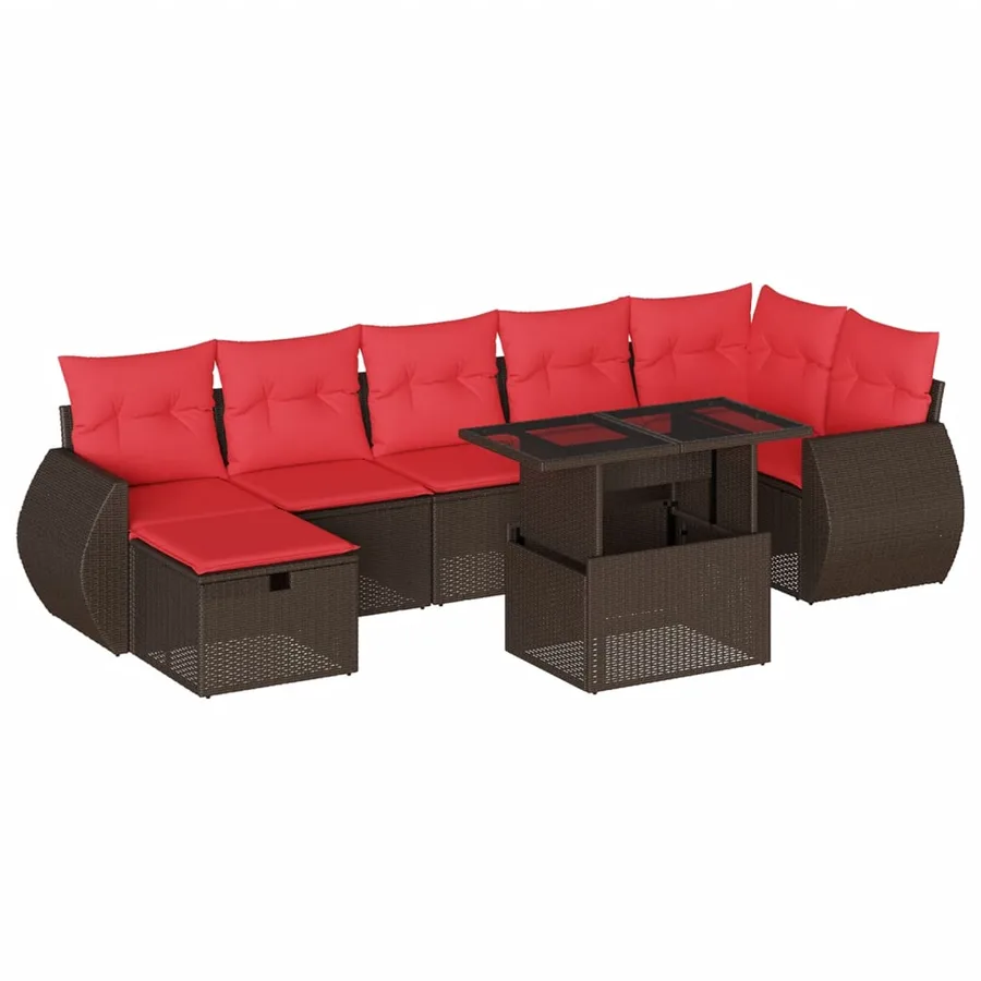Ensemble de canapé de jardin 8 pcs avec coussins marron résine tressée - 2
