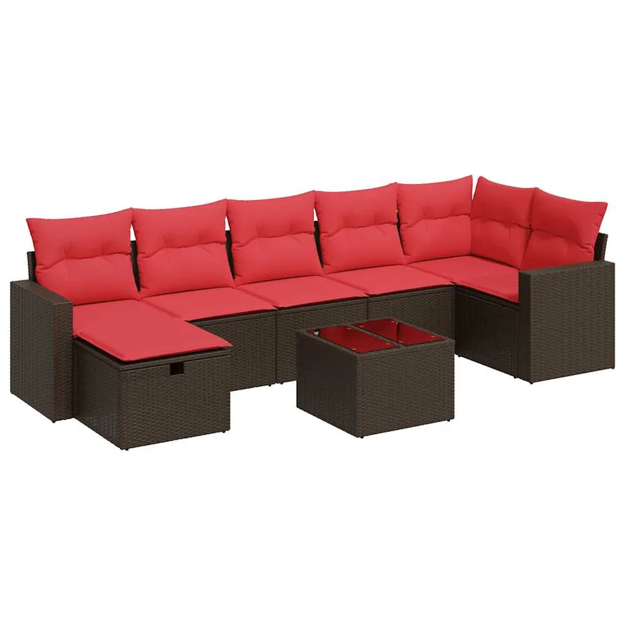Salon de jardin 8 pcs avec coussins marron résine tressée - 2