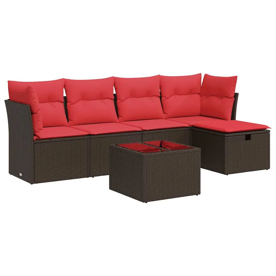 Salon de jardin avec coussins 6 pcs marron résine tressée - 2