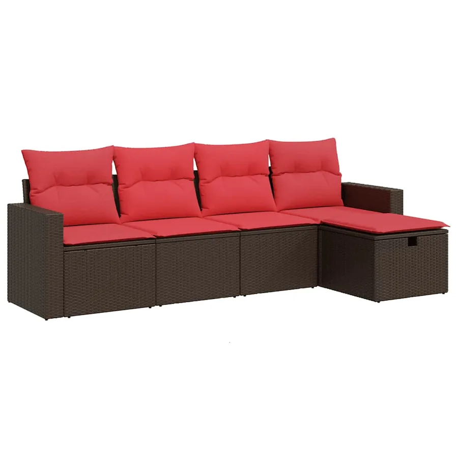 Salon de jardin avec coussins 5 pcs marron résine tressée - 2