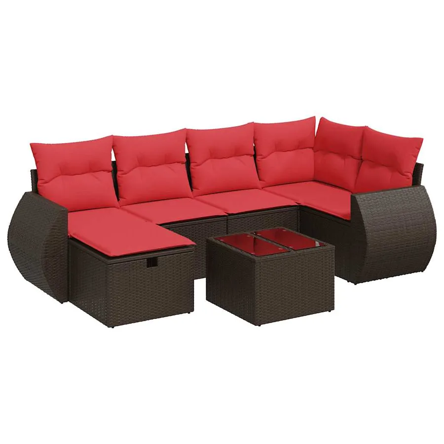 Salon de jardin avec coussins 7 pcs marron résine tressée - 2