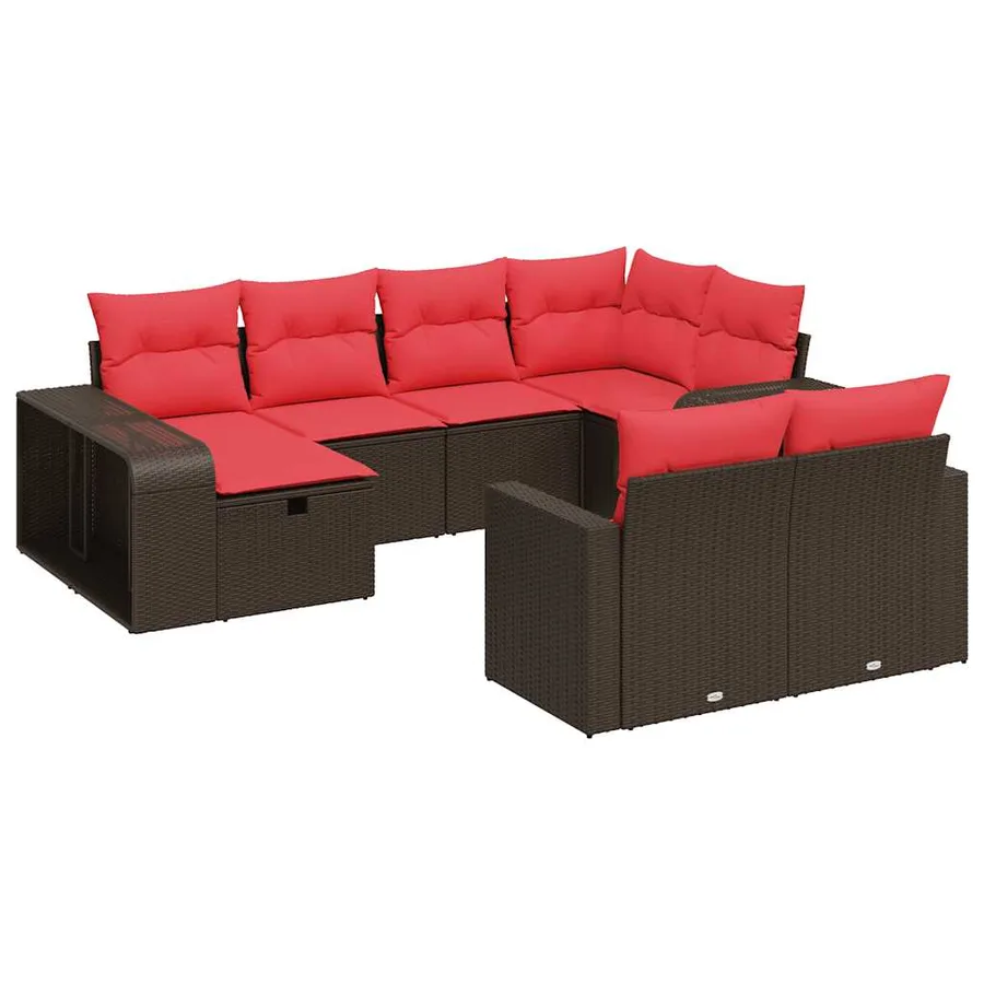 Salon de jardin 10 pcs avec coussins marron résine tressée - 2