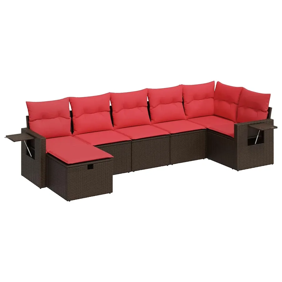 Salon de jardin avec coussins 7 pcs marron résine tressée - 2