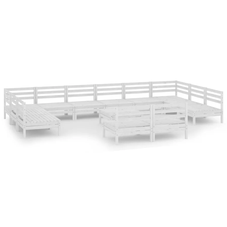 Salon de jardin 13 pcs Blanc Bois de pin massif - 2