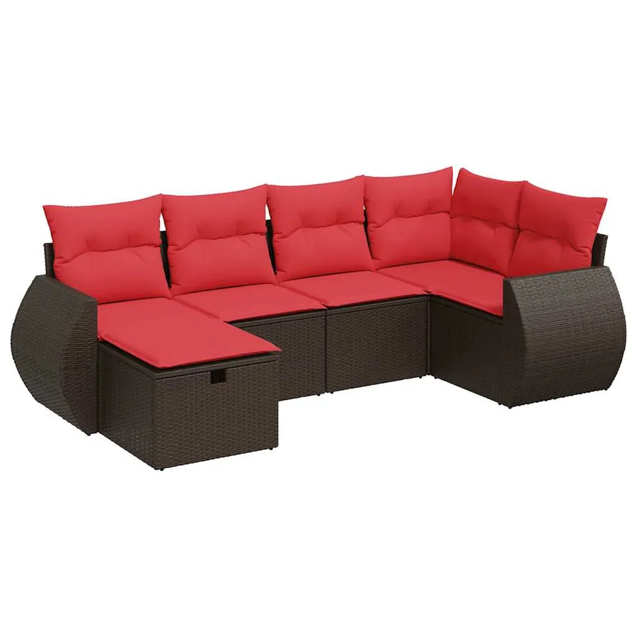 Salon de jardin avec coussins 6 pcs marron résine tressée - 2