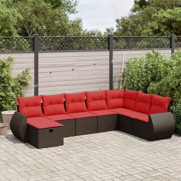 Salon de jardin 8 pcs avec coussins marron résine tressée