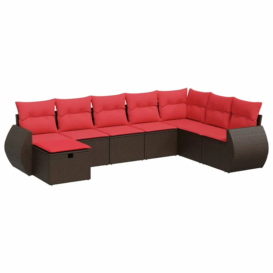 Salon de jardin 8 pcs avec coussins marron résine tressée - 2