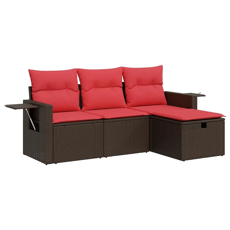 Salon de jardin 4 pcs avec coussins marron résine tressée - 2