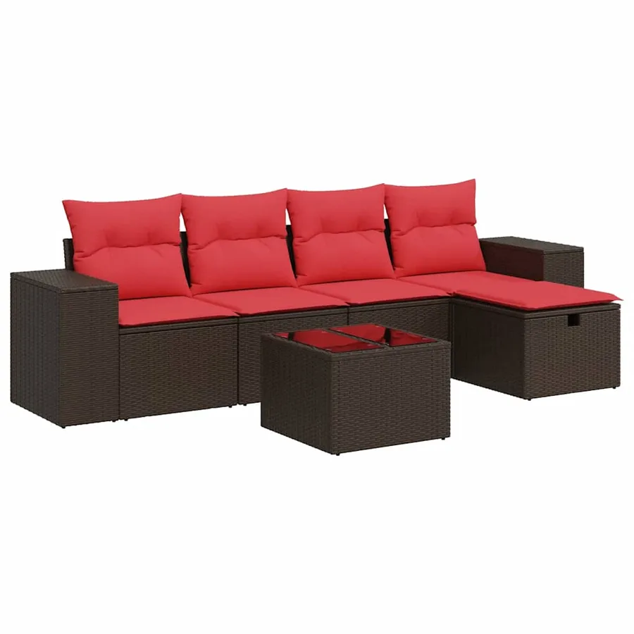 Salon de jardin avec coussins 6 pcs marron résine tressée - 2