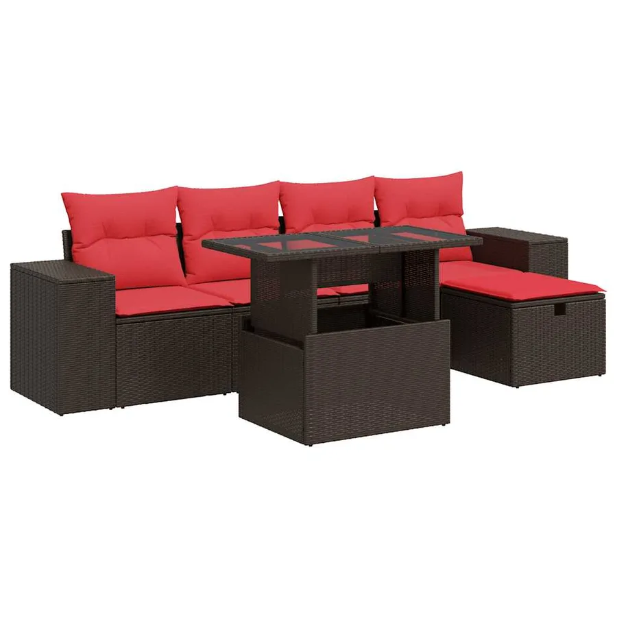 Salon de jardin 6 pcs avec coussins marron résine tressée - 2