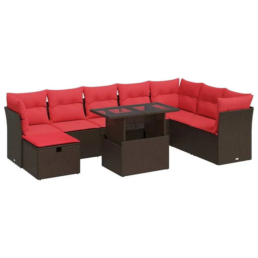 Salon de jardin avec coussins 9pcs marron résine tressée acacia - 2
