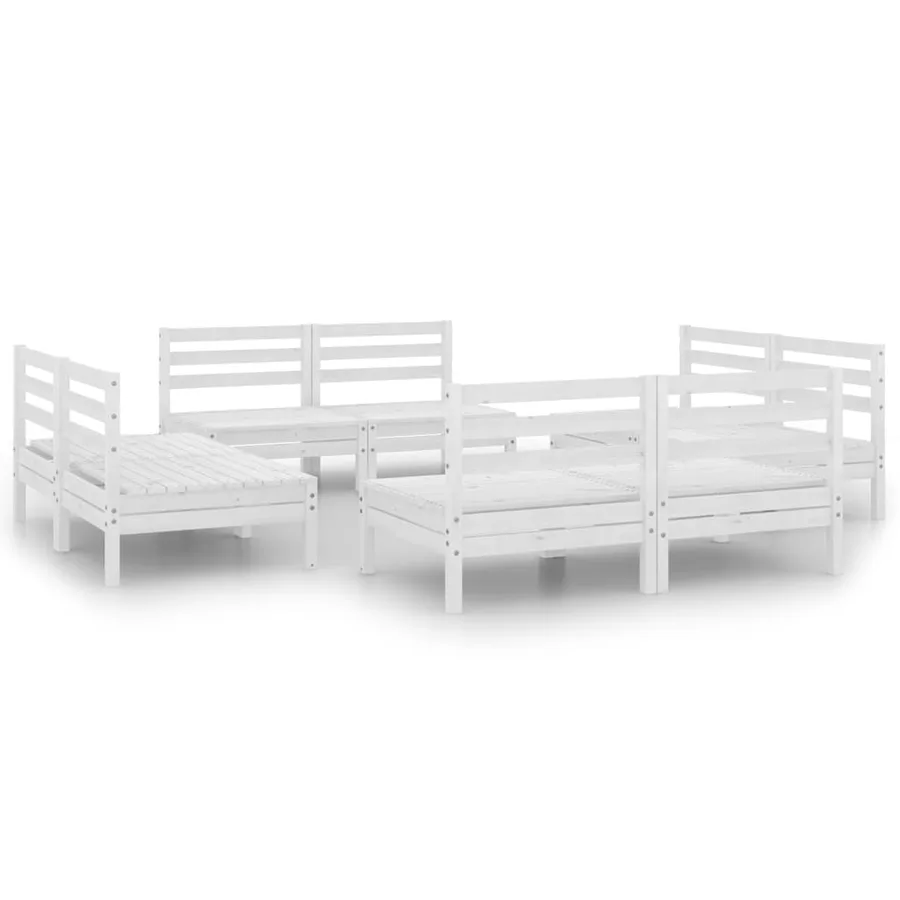 Salon de jardin 8 pcs Blanc Bois de pin massif - 2