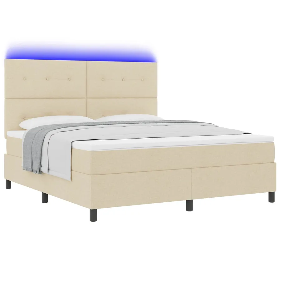 Lit à ressorts avec bandes LED Crème 180 x 200 cm tissu - 2
